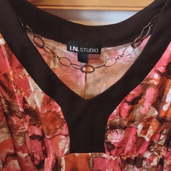 Orange, Coral & Brown Trim Embellished Top - Picture 2 of 15